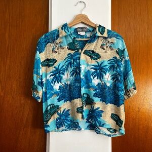 Vintage Tropical Car & Palm Short Sleeve Shirt in Teal & Sand
